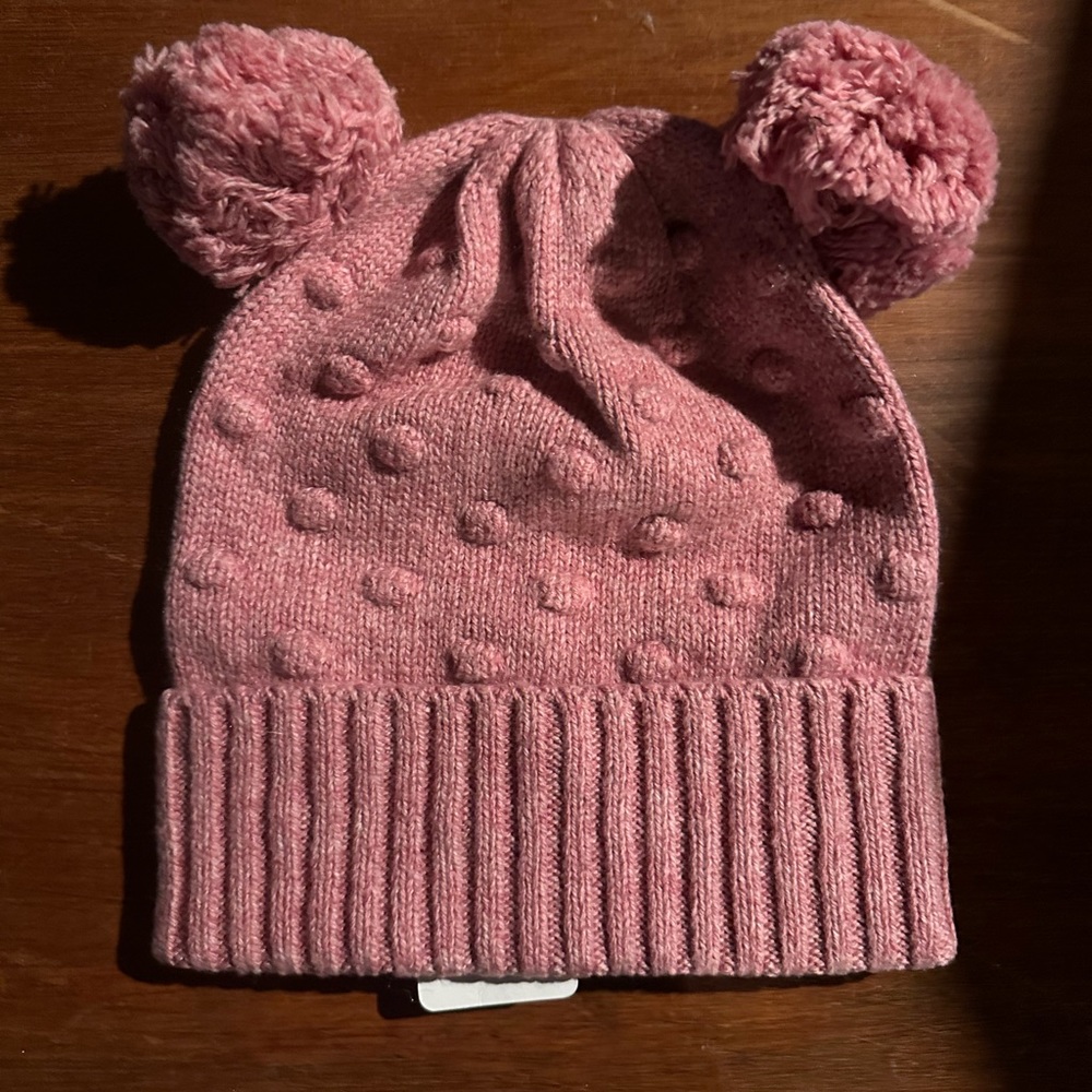 J Crew Crewcuts Double Pom Bobble hat. Size S-M. Faded quartz (pink). NWT.